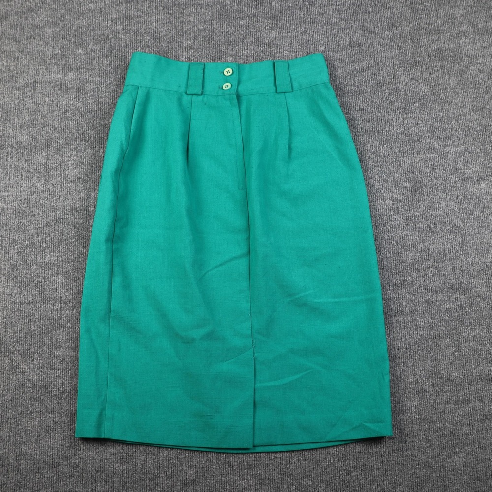Christy Girl Skirt Womens Medium Teal Green High Waist Pleated Pencil Midi Work